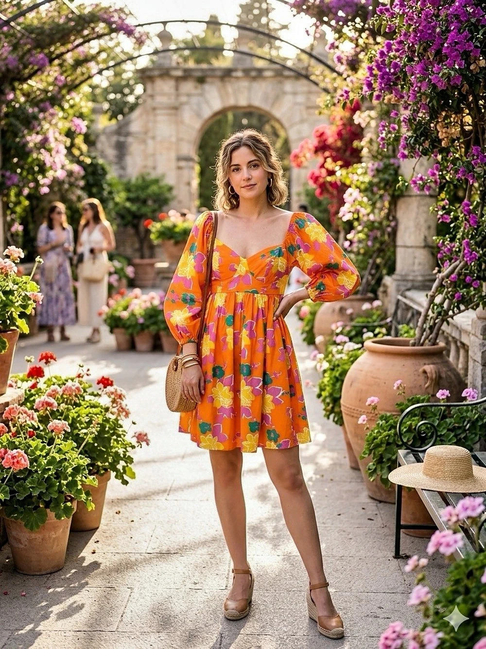 Selkie Floral Mini Dress in Orange & Pink Size Small